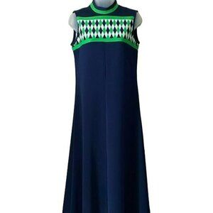 Leslie Fay Vintage 1970’s Long Navy & Green DressLike New